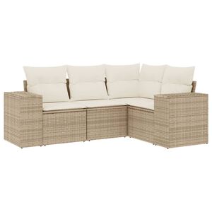 vidaXL 4-tlg. Garten-Sofagarnitur mit Kissen Beige Poly Rattan