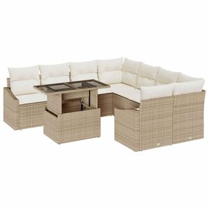vidaXL Gartensofa-set mit Kissen 9 pcs Beige und Creme Poly-Rattan