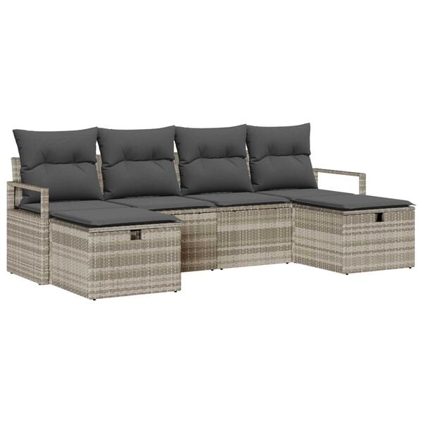 vidaXL Garten-Sofa-Set mit Kissen 6 pcs Hellgrau Poly Rattan