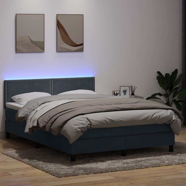 vidaXL Boxspringbett mit Matratze & LED Dunkelgrau 160x220 cm Samt