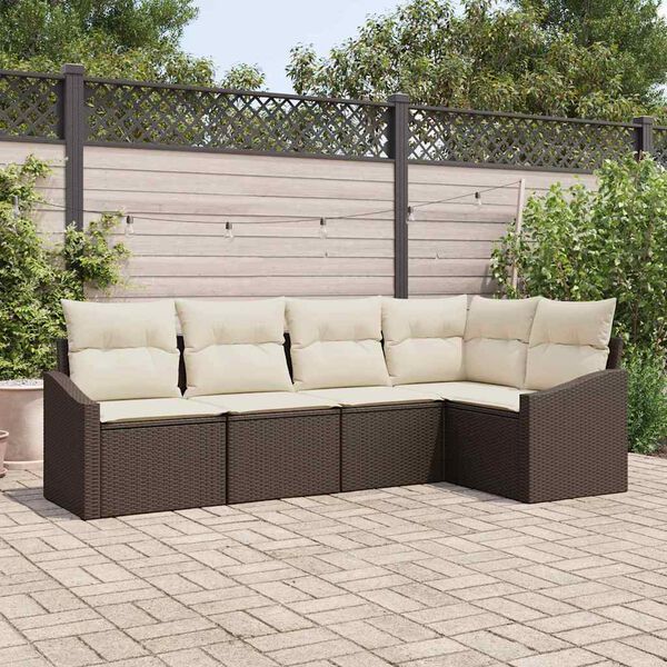 vidaXL Sofa Set mit Kissen 5 pcs Braun und Creme Poly-Rattan