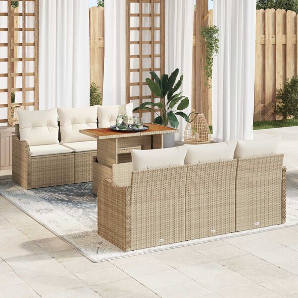 vidaXL Gartensofa-set mit Kissen 7 pcs Beige und Creme Poly-Rattan