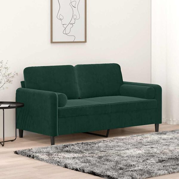 vidaXL 2-Sitzer-Sofa mit Zierkissen Dunkelgr&uuml;n 140 cm Samt