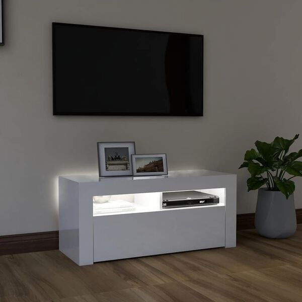 vidaXL TV-Schrank mit LED-Leuchten Hochglanz-Wei&szlig; 90x35x40 cm
