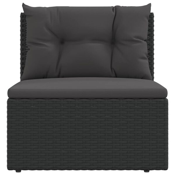 vidaXL Garten-Mittelsofa mit Kissen Schwarz Poly Rattan