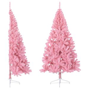 vidaXL K&uuml;nstlicher Halb-Weihnachtsbaum mit St&auml;nder Rosa 240 cm PVC