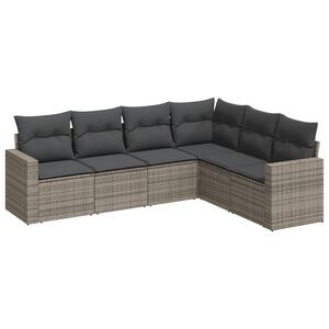 vidaXL 6-tlg. Garten-Sofagarnitur mit Kissen Grau Poly Rattan