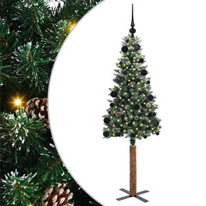 vidaXL Schlanker Weihnachtsbaum mit 150 LEDs mit St&auml;nder Gr&uuml;n 150 cm
