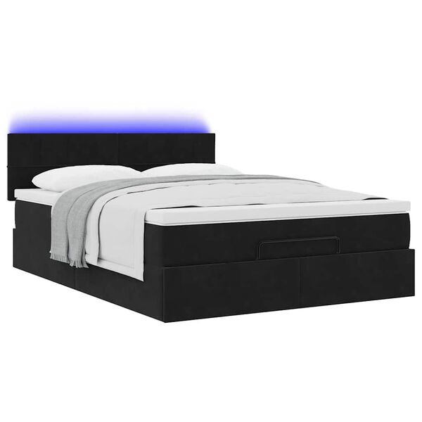 vidaXL Ottoman-Bett mit Matratze & LEDs Schwarz 140x200 cm Samt
