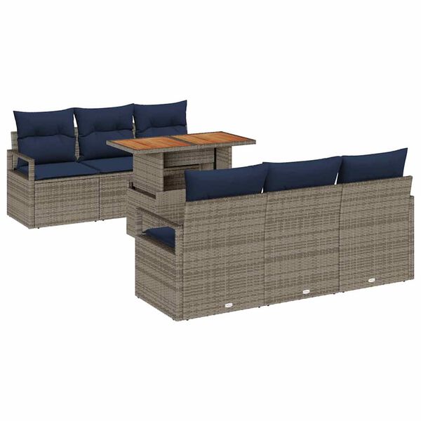 vidaXL Garten-Sofa-Set mit Kissen 7 pcs Grau und Marineblau