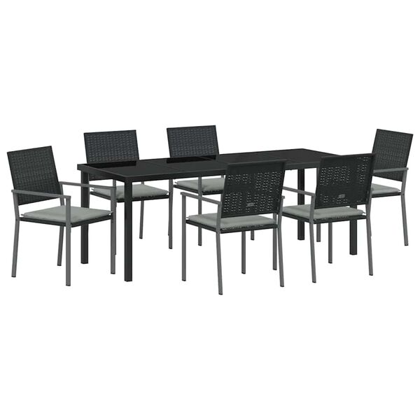 vidaXL Garten Essgruppe 7 pcs Schwarz und Hellgrau PE-Rattan