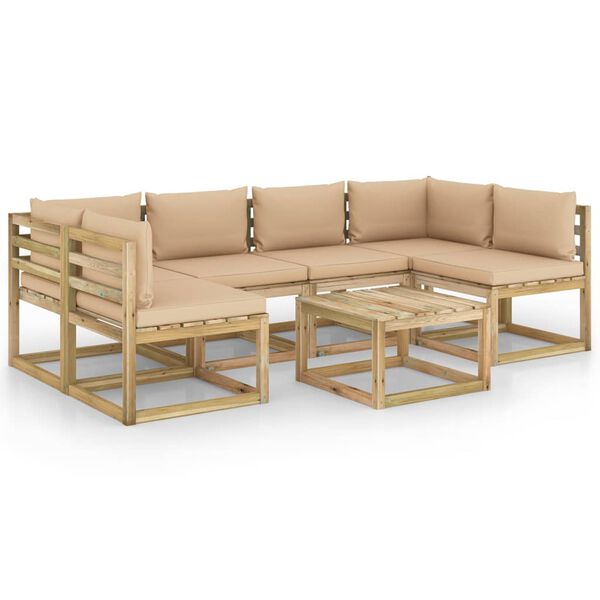 vidaXL 7-tlg. Garten-Lounge-Set mit Kissen Impr&auml;gniertes Kiefernholz
