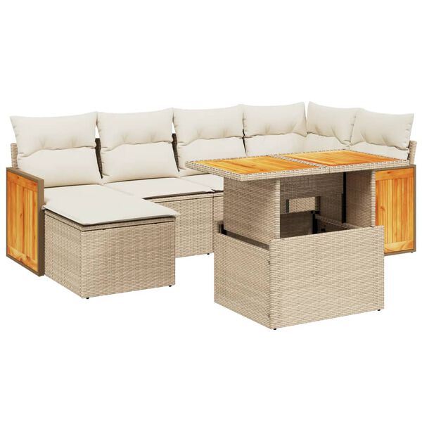 vidaXL 7-tlg. Garten-Sofagarnitur mit Kissen Beige Poly Rattan
