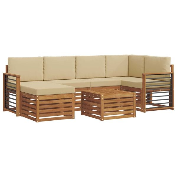 vidaXL Ecksofa Set mit Kissen 7 pcs Natur und Beige Massivholz Akazie
