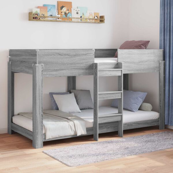 vidaXL Etagenbett f&uuml;r Kinder Graues Sonoma 100 x 190 cm Holzwerkstoff
