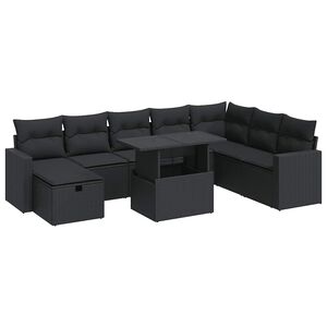 vidaXL 9-tlg. Garten-Sofagarnitur mit Kissen Schwarz Poly Rattan