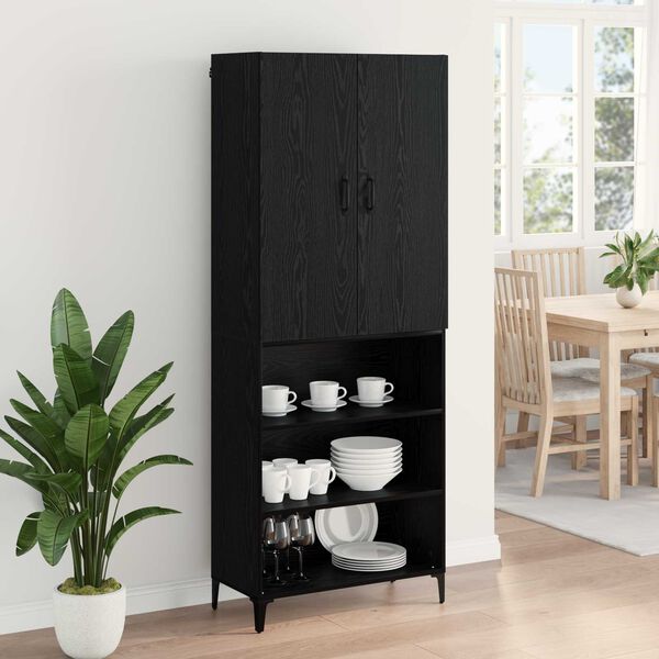 vidaXL Highboard Schwarz Eichen-Optik 69,5 x 34 x 180 cm Holzwerkstoff
