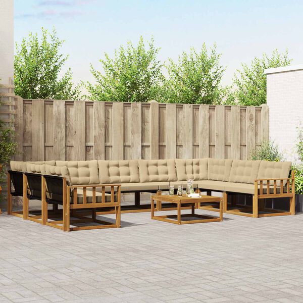 vidaXL Outdoor-Sofagarnitur mit Kissen 10 pcs Natur und Beige