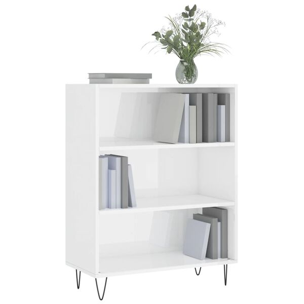 vidaXL Bücherregal Hochglanz-Weiß 69,5x32,5x90 cm Holzwerkstoff