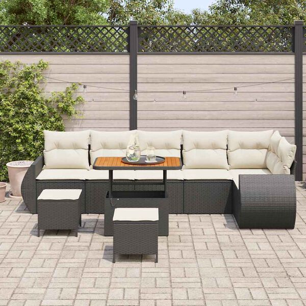 vidaXL Gartensofa-set mit Kissen 9 pcs Schwarz und Creme Poly Rattan