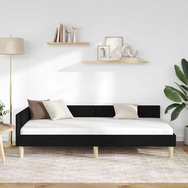 vidaXL Eckbettgestell mit Kopfteil Schwarz 80 x 200 cm Stoff