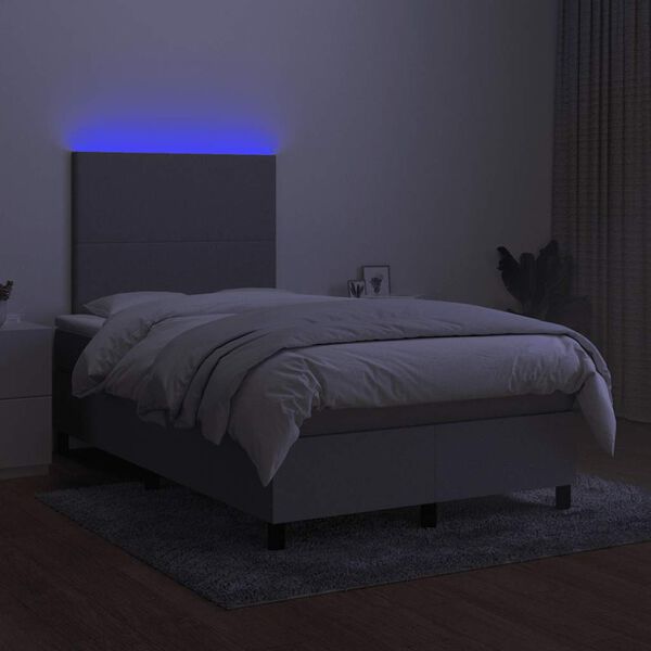 vidaXL Boxspringbett mit Matratze & LED Hellgrau 120x190 cm Stoff