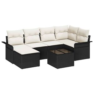 vidaXL Gartensofa-set mit Kissen 7 pcs Schwarz Poly-Rattan