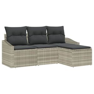 vidaXL Sofa Set mit Kissen mit Speicher 4 pcs Hellgrau Poly-Rattan