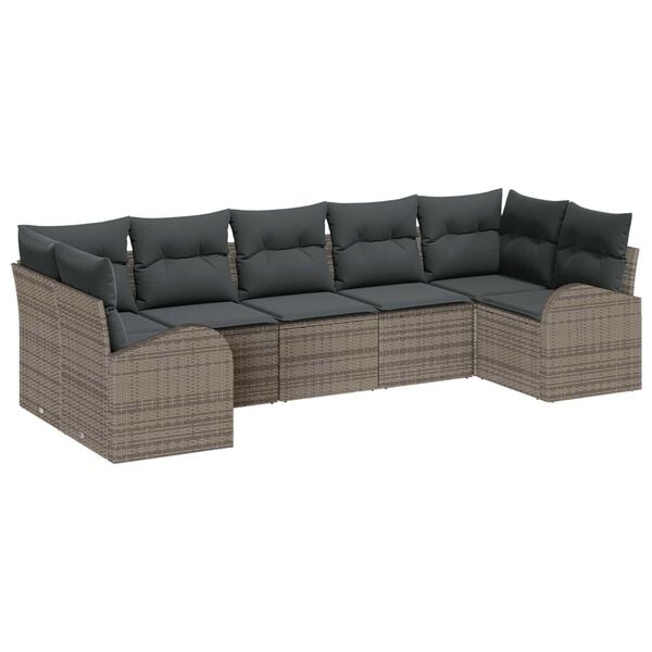 vidaXL Gartensofa-set mit Kissen mit Speicher 7 pcs Grau Poly-Rattan