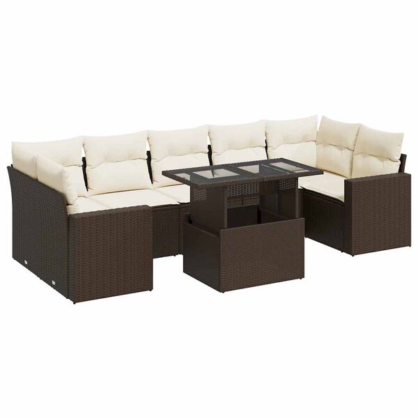 vidaXL 8-tlg. Garten-Sofagarnitur mit Kissen Braun Poly Rattan