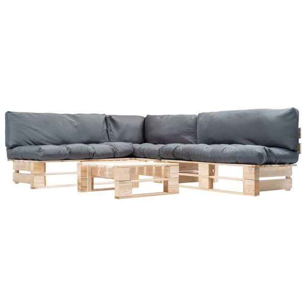 vidaXL 4-tlg. Paletten-Lounge-Set mit Kissen in Grau Holz
