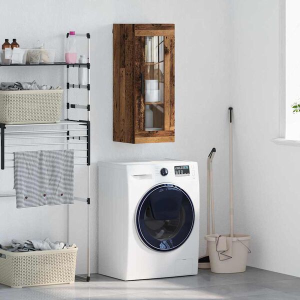 vidaXL Wandschrank Altholz 34,5 x 34 x 90 cm Engineered Wood und Glas