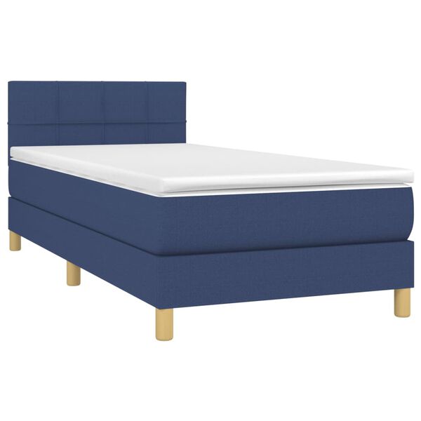vidaXL Boxspringbett mit Matratze Blau 90x200 cm Stoff