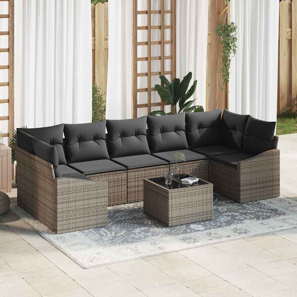 vidaXL Sofa Set mit Kissen mit Speicher 8 pcs Grau Poly-Rattan