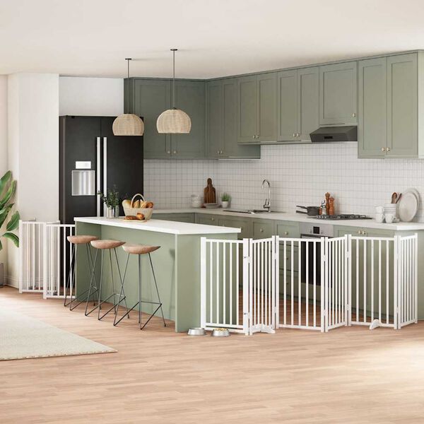 vidaXL 15-tlg. Hundetor mit T&uuml;r Faltbar Wei&szlig; 750 cm Pappelholz