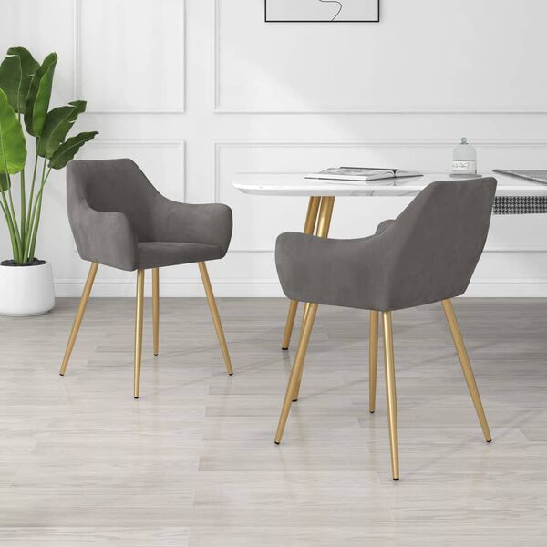 vidaXL Esszimmerst&uuml;hle 2 Stk. Dunkelgrau Samt