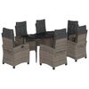 vidaXL 7-tlg. Garten-Essgruppe mit Kissen Grau Poly Rattan