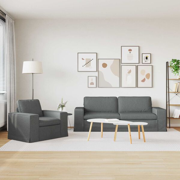 vidaXL Sofa 2 pcs Dunkelgrau 182 x 80 x 82 cm Stoff