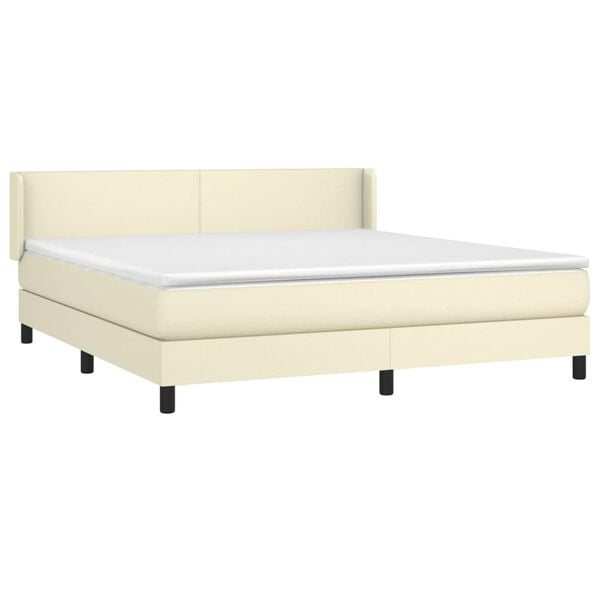 vidaXL Boxspringbett mit Matratze Creme 180x200 cm Kunstleder