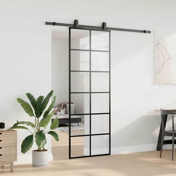 vidaXL Schiebet&uuml;r mit Beschlag Schwarz 76x205 cm ESG-Glas