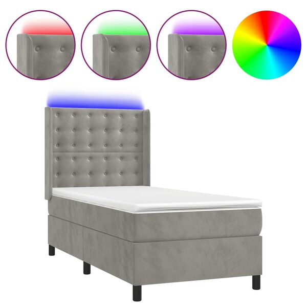 vidaXL Boxspringbett mit Matratze & LED Hellgrau 90x190 cm Samt