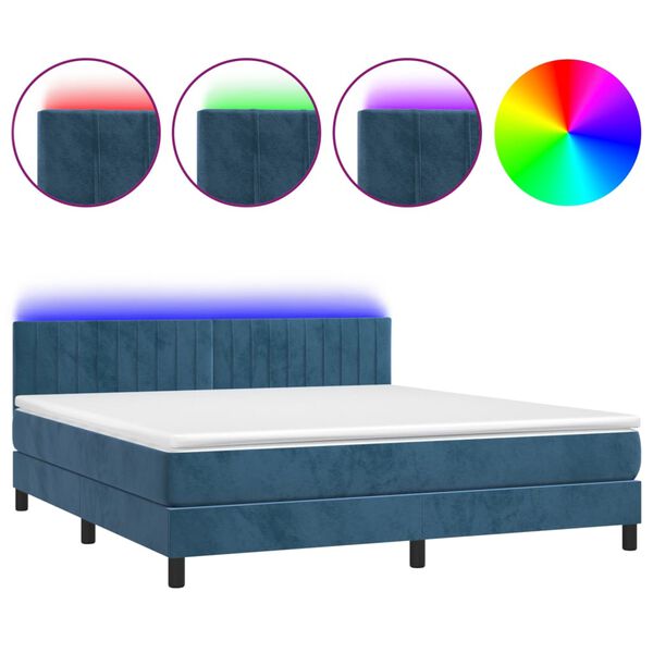 vidaXL Boxspringbett mit Matratze & LED Dunkelblau 160x200 cm Samt