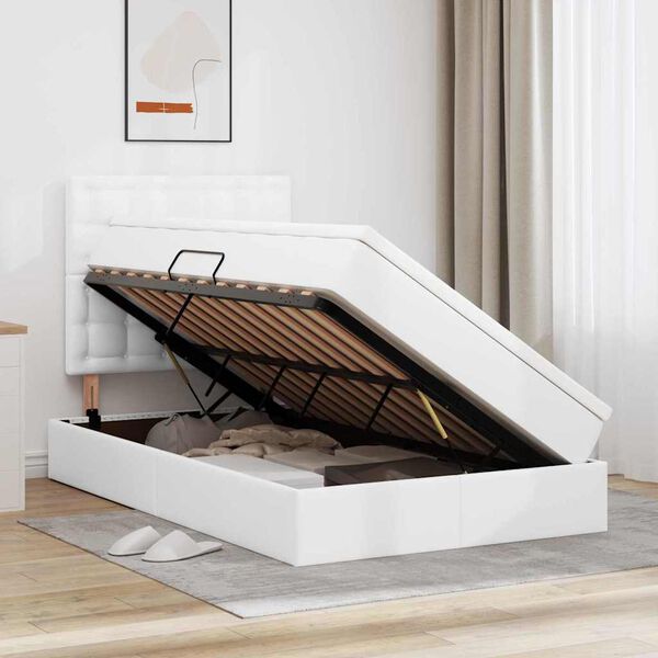 vidaXL Bett mit Stauraum und LED Reinwei&szlig; 120 x 200 cm Kunstleder
