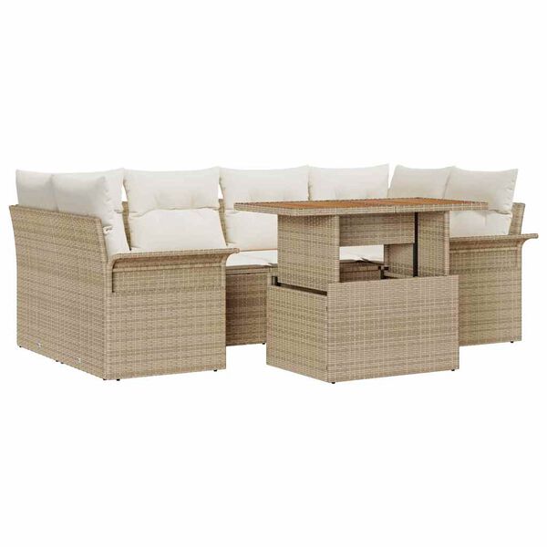 vidaXL Garten-Sofa-Set mit Speicher 7 pcs Beige Poly Rattan