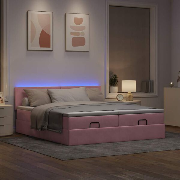 vidaXL Ottoman-Bett mit Matratzen & LEDs Rosa 200x200 cm Samt