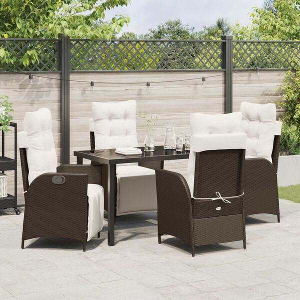 vidaXL Garten Essgruppe mit Kissen 5 pcs Braun Poly-Rattan