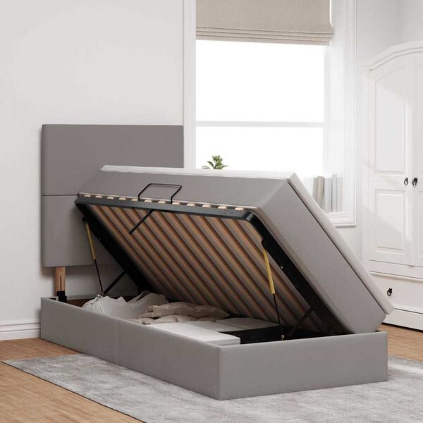 vidaXL Aufbewahrungsbett mit Matratze Taupe 90 x 190 cm Polyester