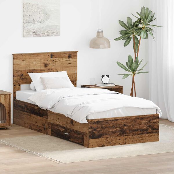 vidaXL Bettrahmen mit Kopfteil Altholz 90 x 190 cm Holzwerkstoff