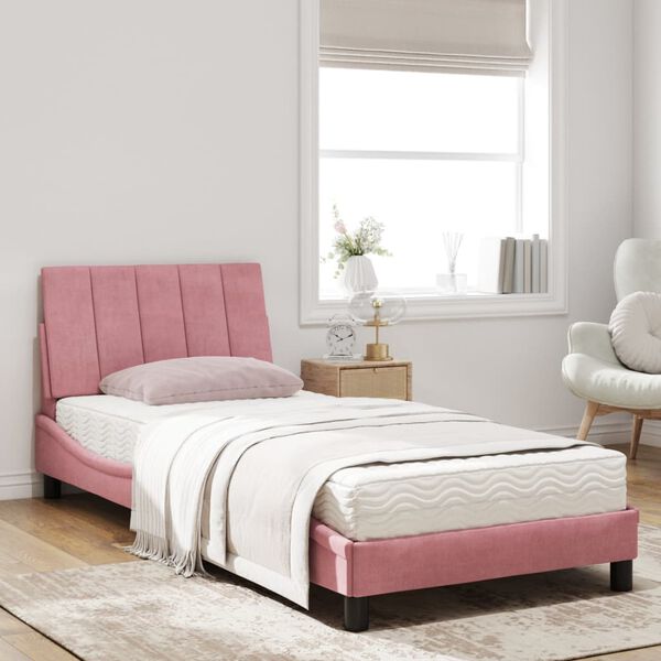 vidaXL Bett mit Matratze "Hanko" Rosa 90x200 cm Samt