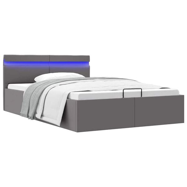 vidaXL Bett mit Bettkasten Hydraulisch LED Grau Kunstleder 140x200 cm